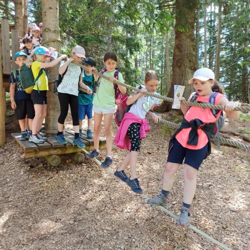 Kinder stehen auf Seilen