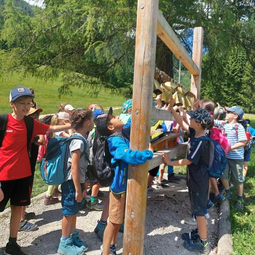 Kinder stehen gemeinsam im Wald
