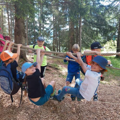 Kinder spielen im Wald